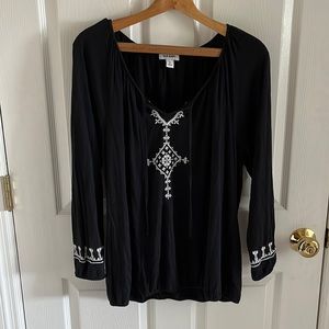 Old Navy Black Combo Longsleeve Bohemian Embroidered Women's Top Size Large